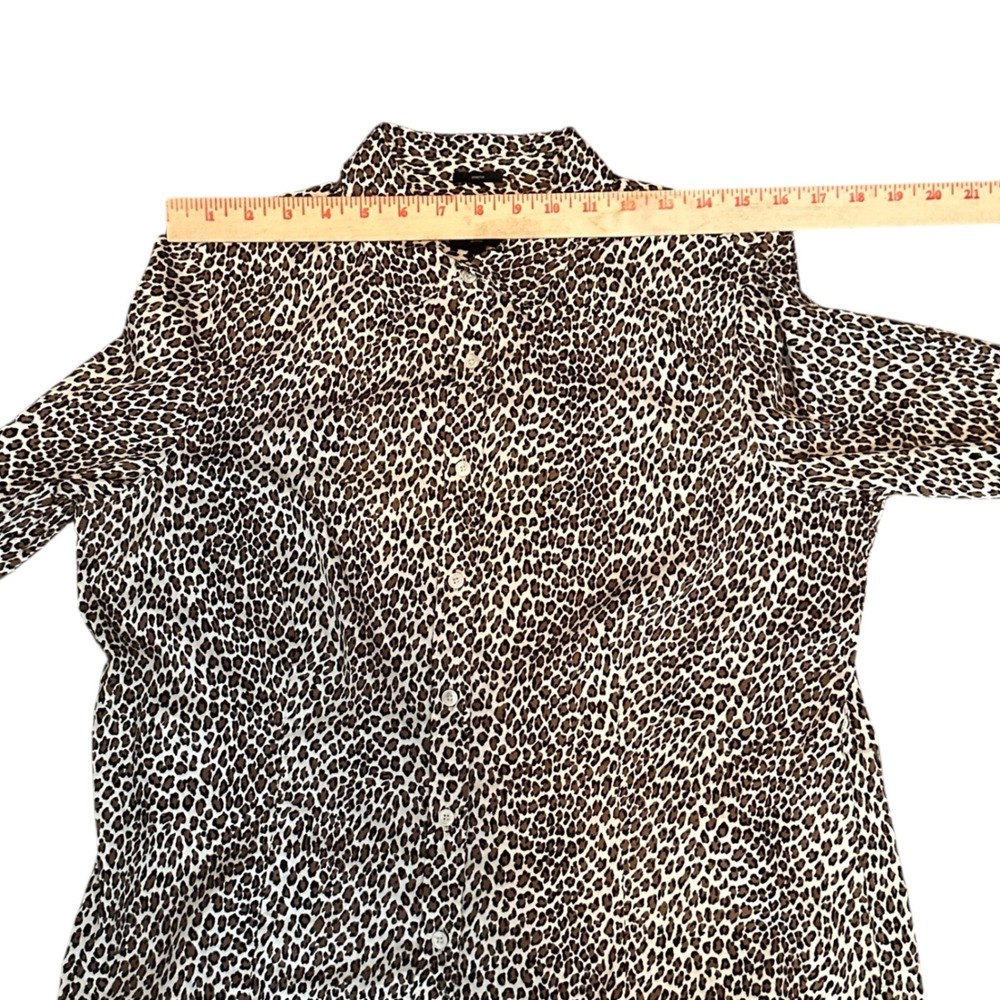 Talbots Petites Leopard Print Button Down Shirt Brown Cotton Stretch Size 14P‎ - Picture 6 of 9